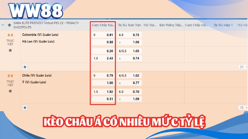 Kèo Châu Á có nhiều mức tỷ lệ