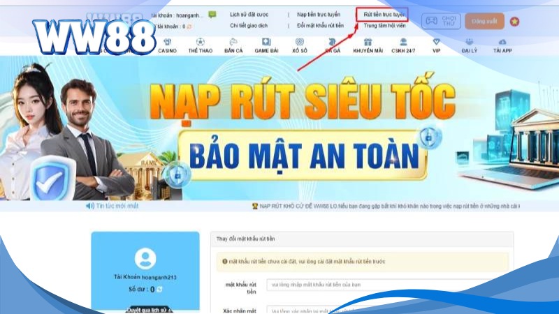 Chọn rút tiền WW88